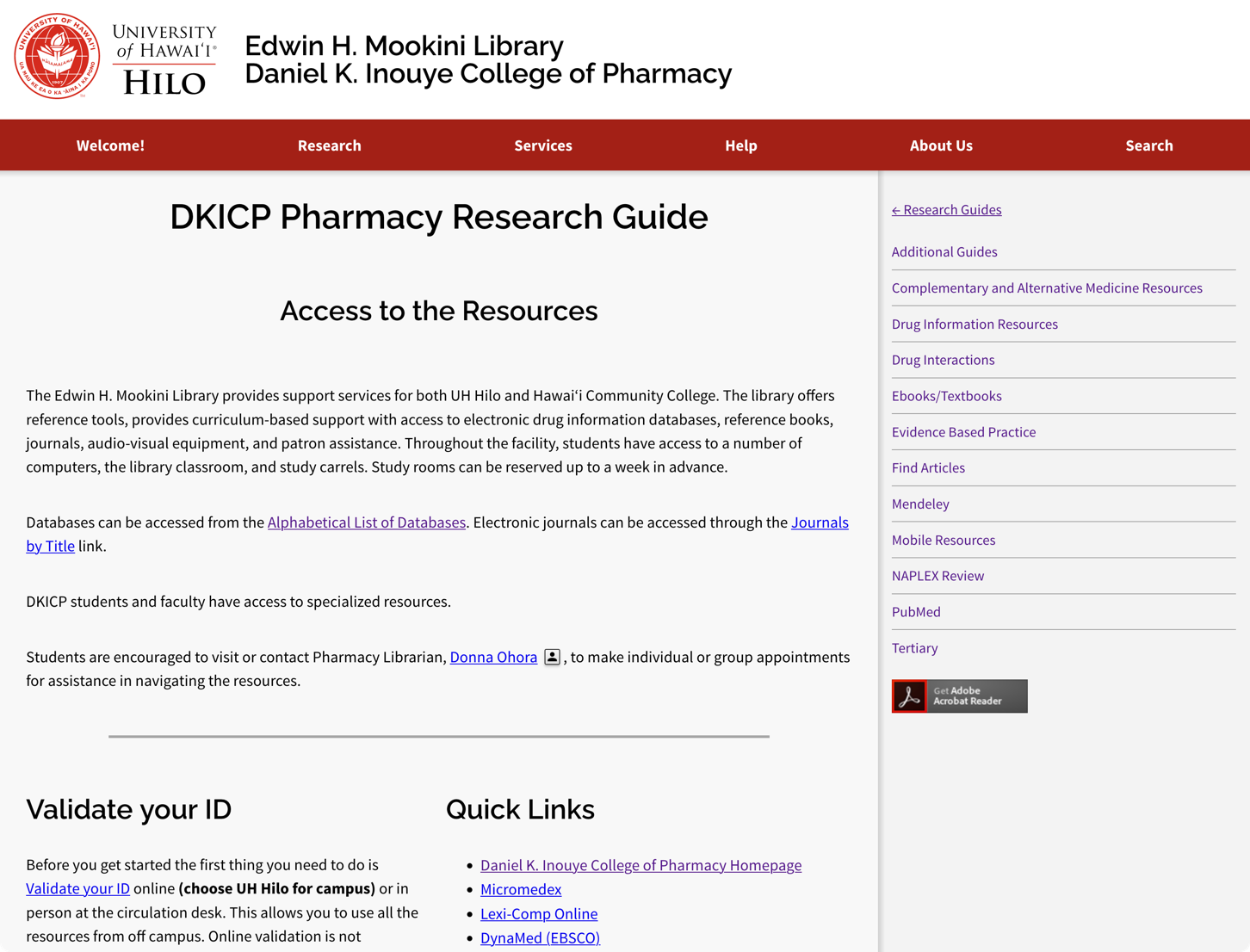 Screenshot of the Pharmacy Library website